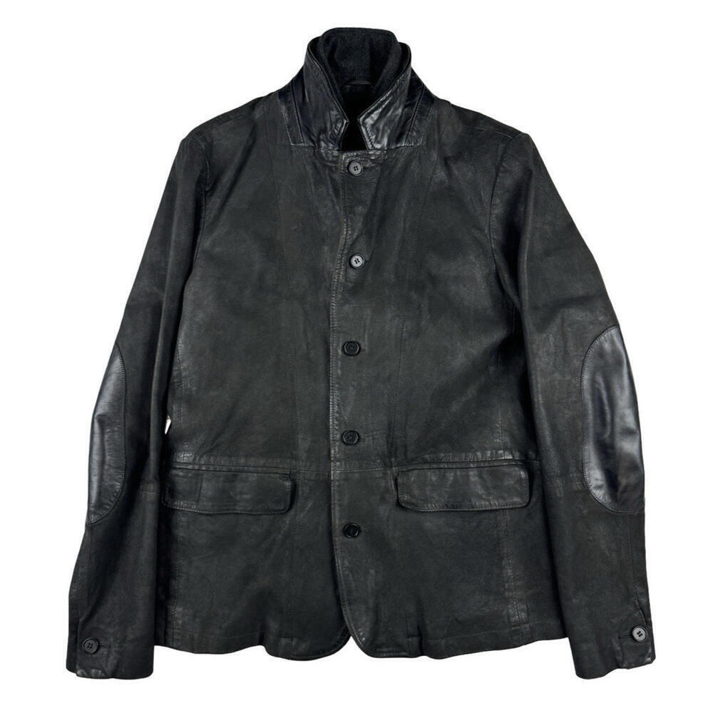AllSaints Survey Slim Fit Leather Suede Blazer Jacket Charcoal Size L *Fits M